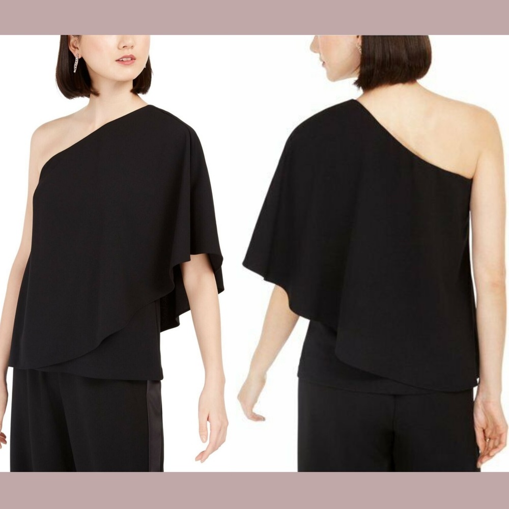 NWT $109 Adrianna Papell [ SZ 4 ] One‎ Shoulder Crepe Drape Top in Black